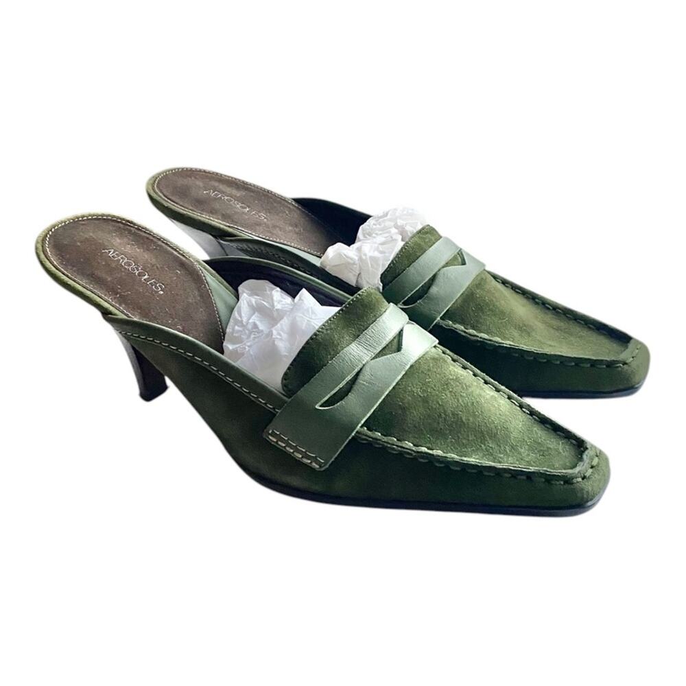 AEROSOLES Mules Kitten Heel Bow Detail Green - Picture 2 of 8